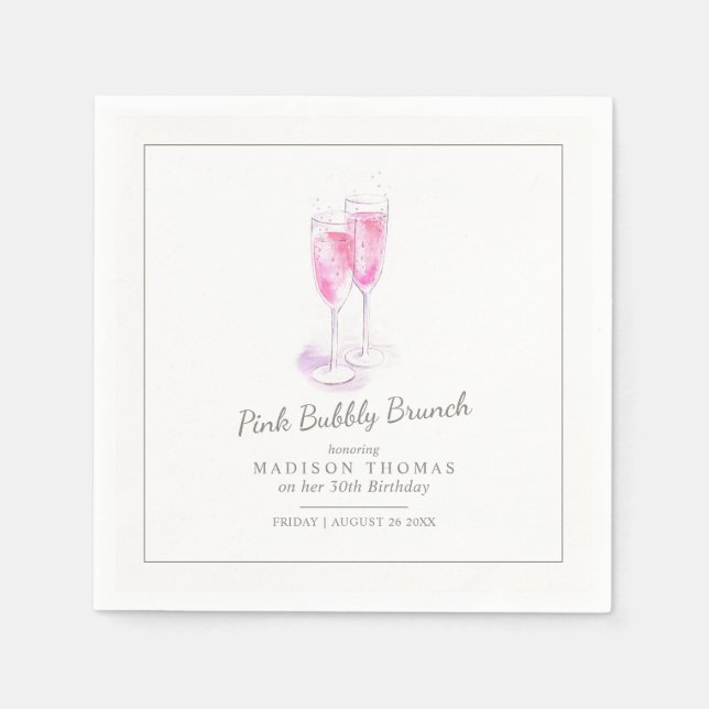 Pink bubbly brunch champagne bubbles event napkins (Front)