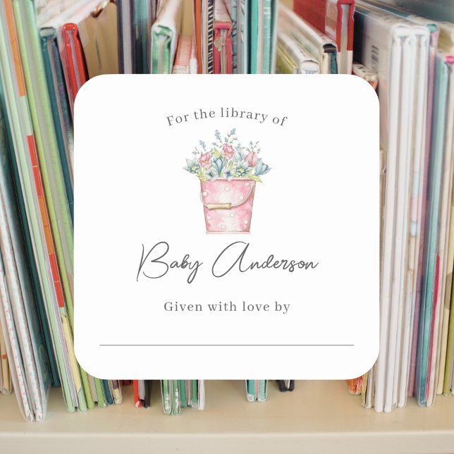 Pink Bucket of Flowers Baby shower bookplate  (Creator Uploaded)