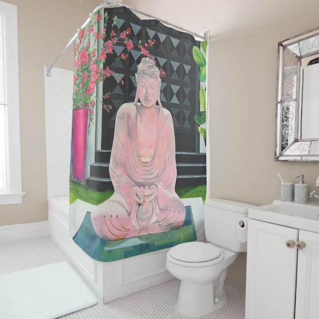 Pink Buddha Shower Curtain (In Situ)