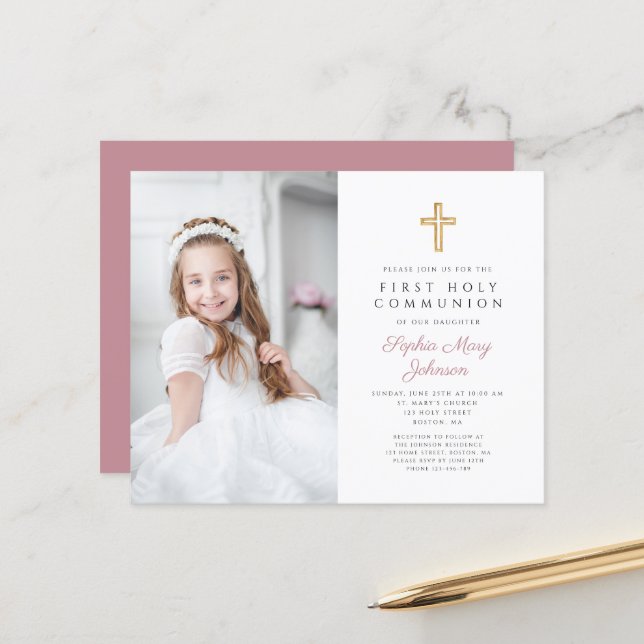 Pink Budget Girl Cross Photo First Communion  (Front/Back In Situ)