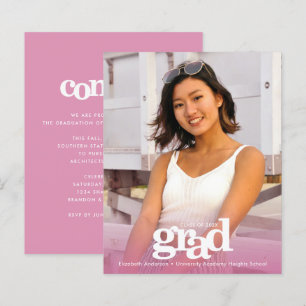 Pink budget graduation photo modern invitation 