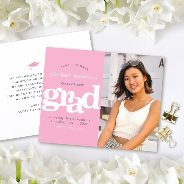 Pink Budget Photo Save Date Graduation Invitation  (Creator Uploaded)