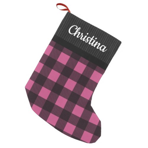 Pink Buffalo Check Sweater Pattern Country Name Small Christmas Stocking