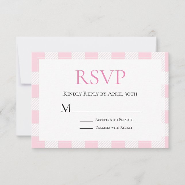 Pink Buffalo Check Wedding RSVP Card (Front)