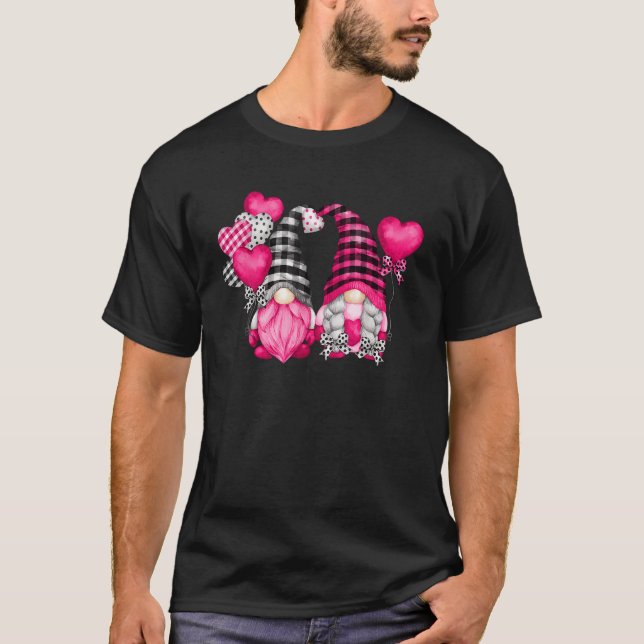Pink Buffalo Plaid And Heart Balloons Valentine s  T-Shirt (Front)