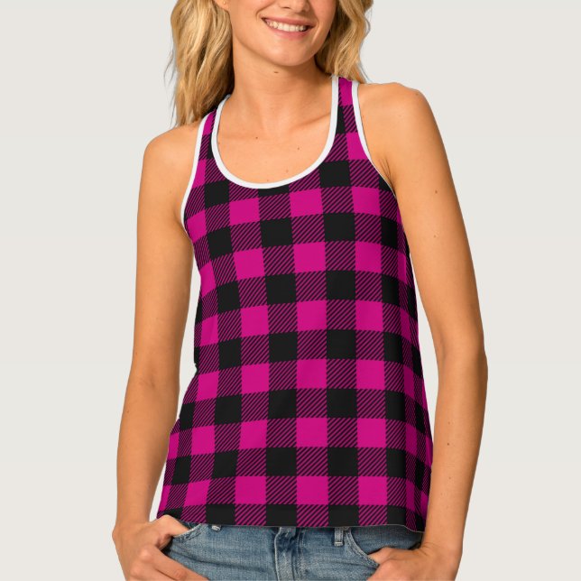 Pink Buffalo Plaid Flannel Lumberjack Country Tank Top (Front)