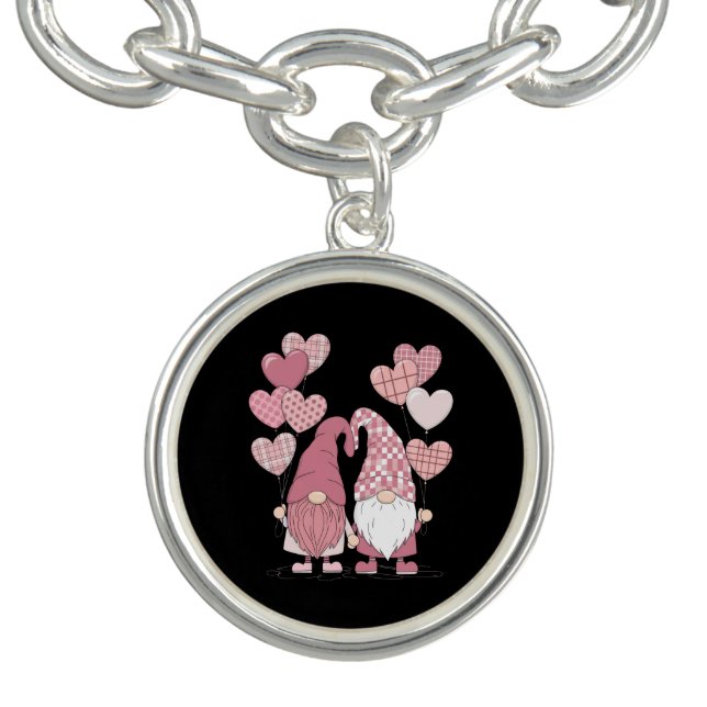 Pink Buffalo Plaid Heart Gnomes Valentine's Day  Bracelet (Design)