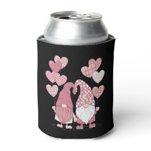 Pink Buffalo Plaid Heart Gnomes Valentine's Day  Can Cooler