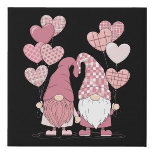 Pink Buffalo Plaid Heart Gnomes Valentine's Day  Faux Canvas Print
