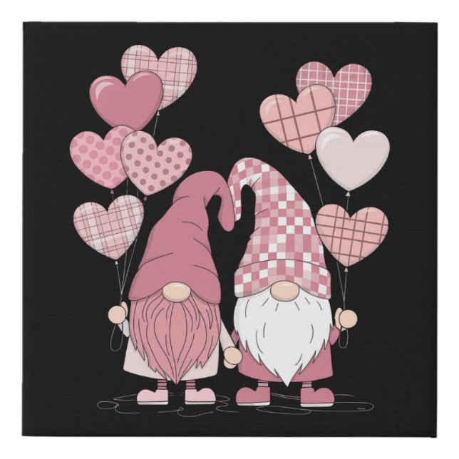 Pink Buffalo Plaid Heart Gnomes Valentine's Day  Faux Canvas Print (Front)