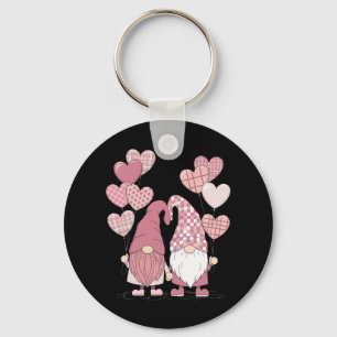 Pink Buffalo Plaid Heart Gnomes Valentine's Day  Keychain