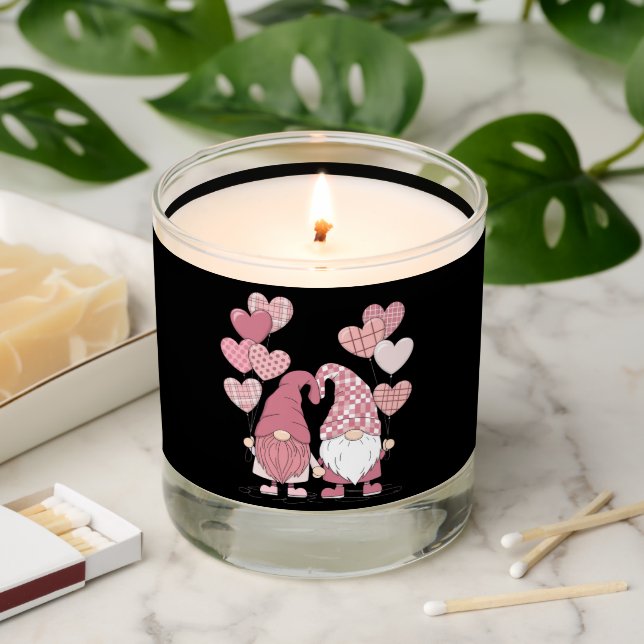 Pink Buffalo Plaid Heart Gnomes Valentine's Day  Scented Candle (Lit)