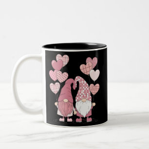 Pink Buffalo Plaid Heart Gnomes Valentine's Day  Two-Tone Coffee Mug