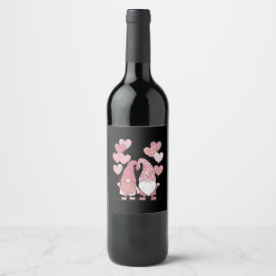 Pink Buffalo Plaid Heart Gnomes Valentine's Day  Wine Label