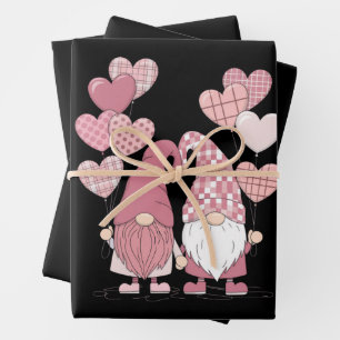 Pink Buffalo Plaid Heart Gnomes Valentine's Day Wrapping Paper Sheets