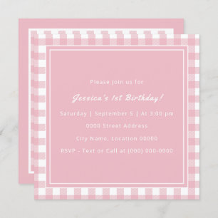 Pink Buffalo Plaid Monogram Birthday Party Invitation