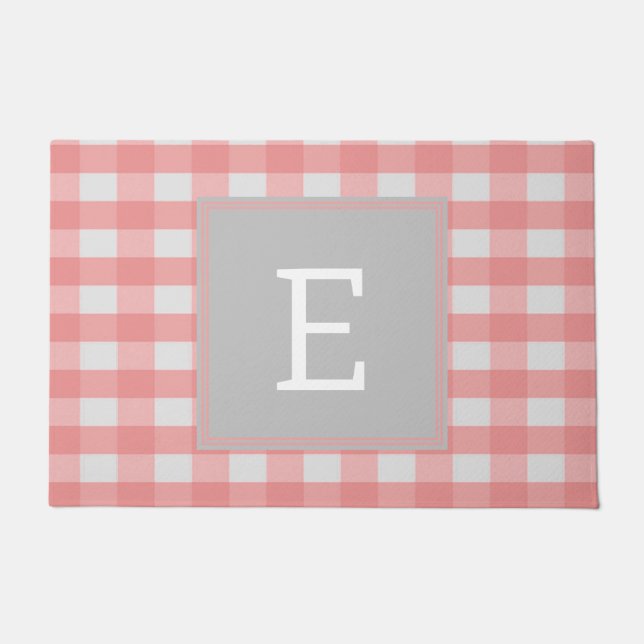 Pink Buffalo Plaid Monogram Doormat (Front)