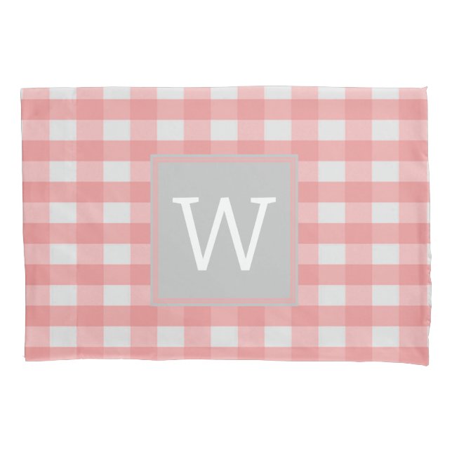 Pink Buffalo Plaid Monogram Pillowcase (Front)