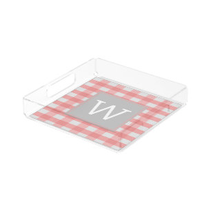 Pink Buffalo Plaid Monogram Vanity Tray