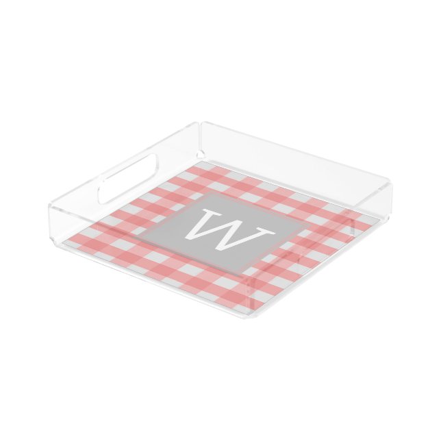 Pink Buffalo Plaid Monogram Vanity Tray (Angled)