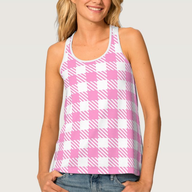 Pink Buffalo Plaid Pattern Tank Top (Front)