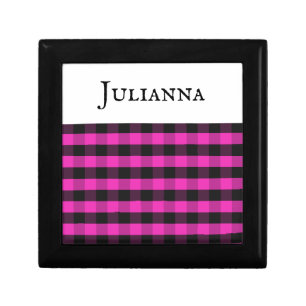 Pink Buffalo Plaid Wooden Jewelry Keepsake Box