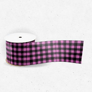 Pink Buffalo Print Plaid Satin Ribbon