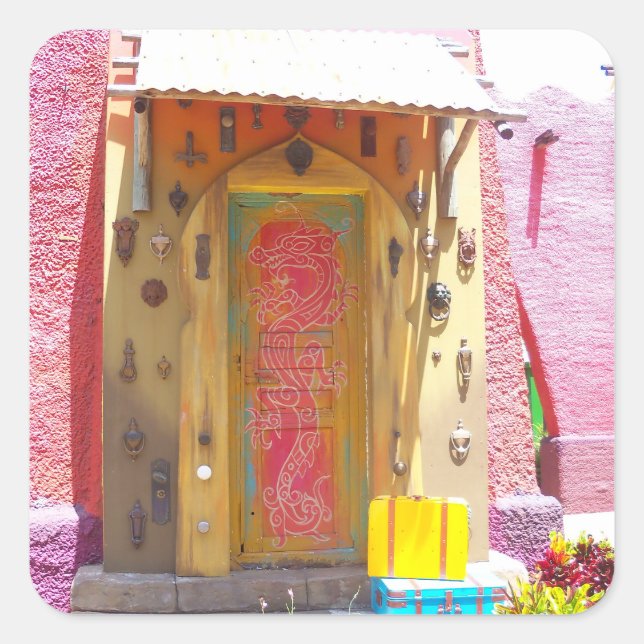 Pink building collects doorknockers stickers (Front)