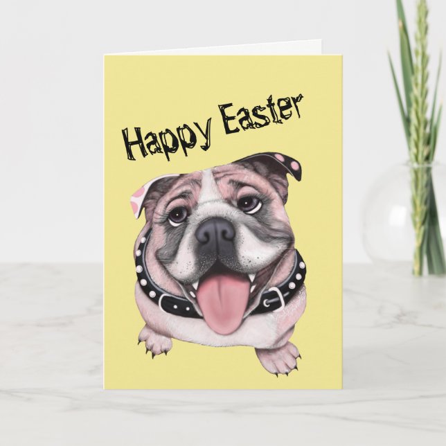 Pink Bulldog Greeting Easter Card (Front)