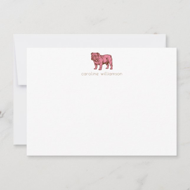 Pink Bulldog Simple Personalized Stationery  Note Card (Front)