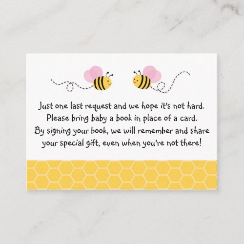 Pink Bumble Bee Baby Shower Book Request Cards