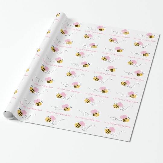 Pink Bumble Bee Baby Shower Wrapping Paper