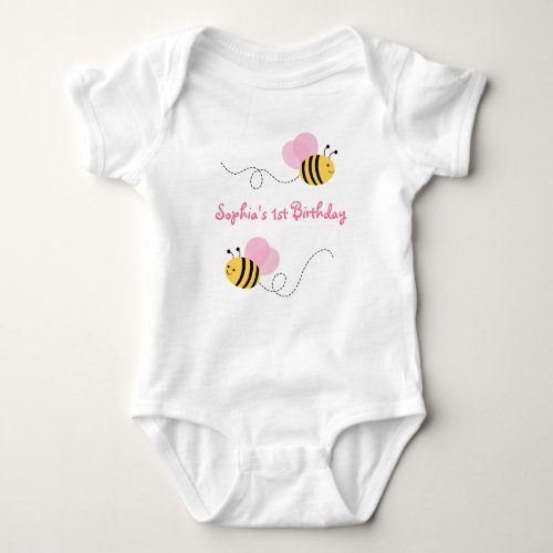 Pink Bumble Bee Birthday Baby Bodysuit