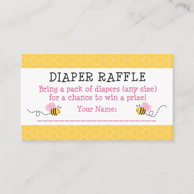 Pink Bumble Bee Diaper Raffle Tickets Enclosure Card (Front)