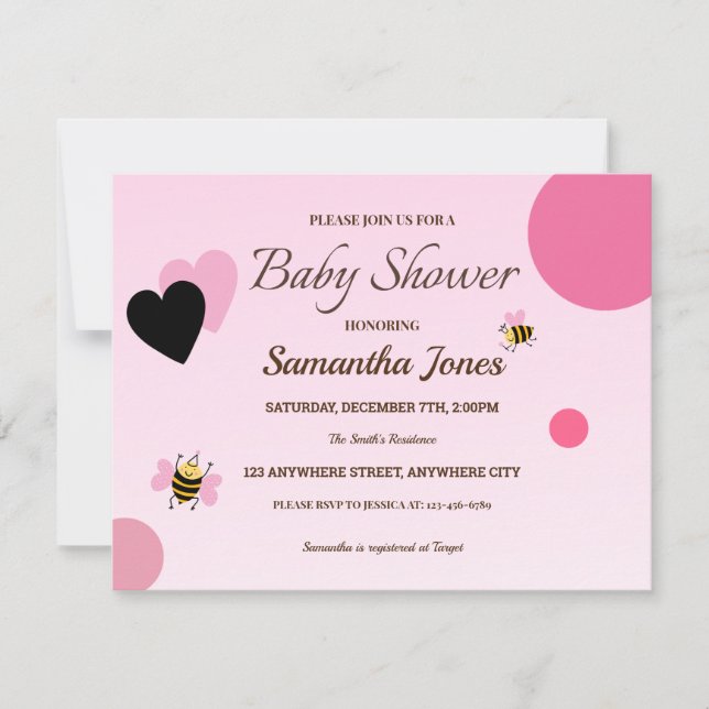 Pink Bumblebee Baby Shower Girl Invitation (Front)