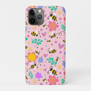Pink Bumblebee Inspirivity Cute Girly Flowers iPhone 11 Pro Case