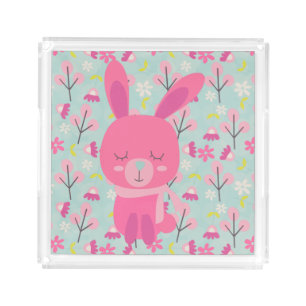 Pink Bunnies and Flowers Acrylic Tray