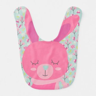 Pink Bunnies and Flowers Baby Bib