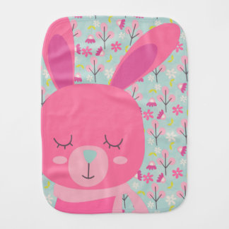 Pink Bunnies and Flowers Baby Burp Cloth
