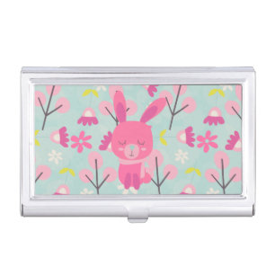 Pink Bunnies and Flowers Case For Business Cards