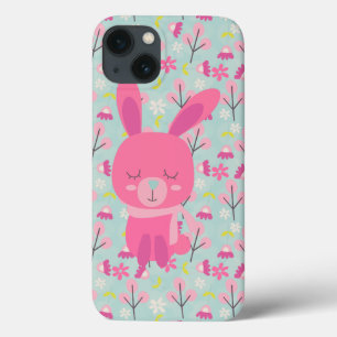 Pink Bunnies and Flowers iPhone 13 Case