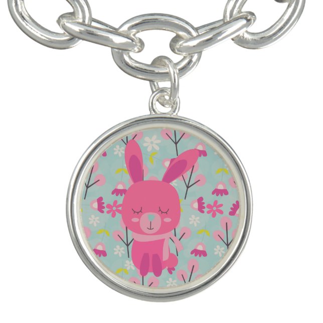 Pink Bunnies and Flowers Charm Bracelet (Design)
