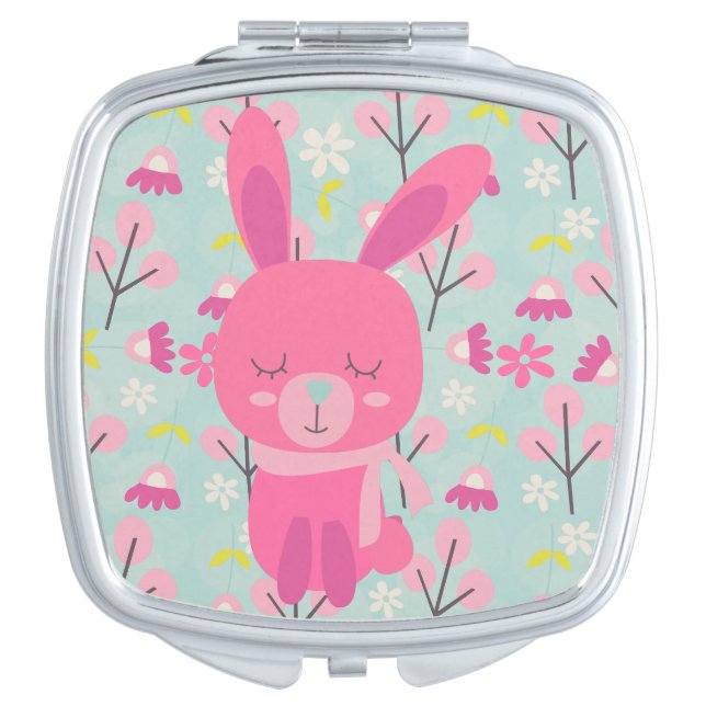 Pink Bunnies and Flowers Compact Mirror (Front)