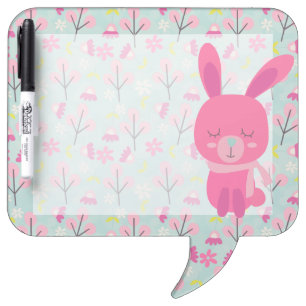 Pink Bunnies and Flowers Dry Erase Board