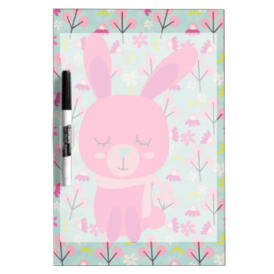 Pink Bunnies and Flowers Dry Erase Board