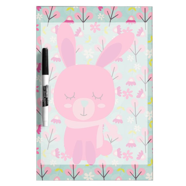 Pink Bunnies and Flowers Dry Erase Board (Front)