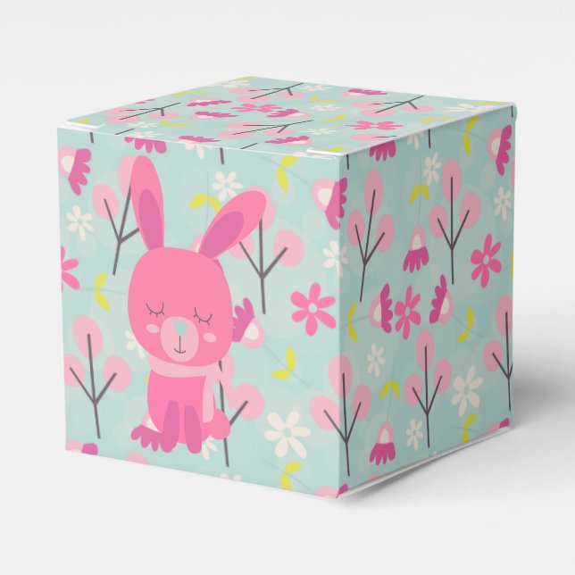 Pink Bunnies and Flowers Favor Boxes (Front Side)