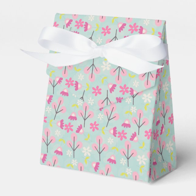 Pink Bunnies and Flowers Favor Boxes (Front Side)