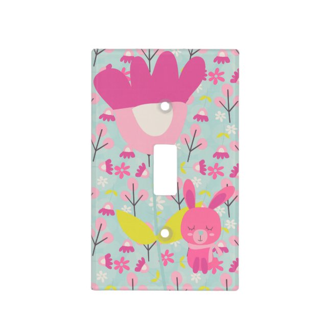 Pink Bunnies and Flowers Light Switch Cover (Front)