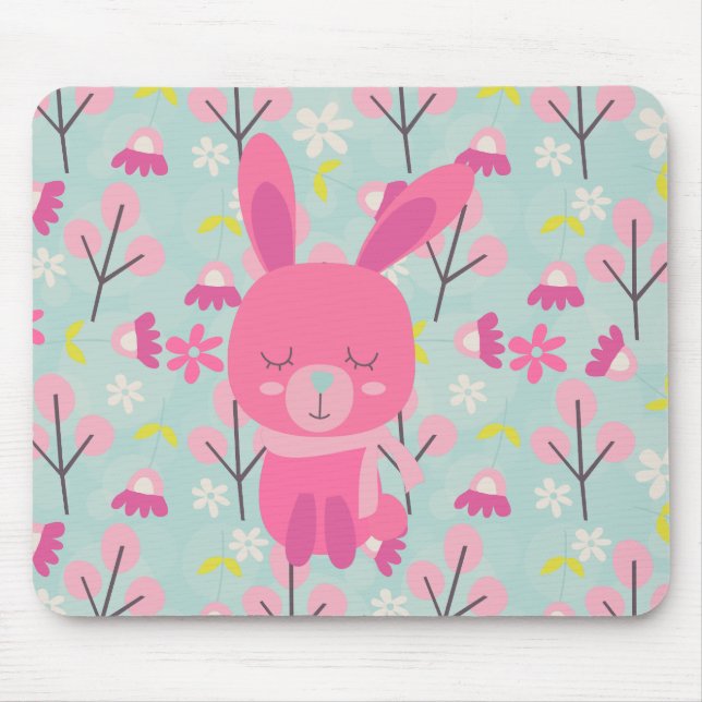 Pink Bunnies and Flowers Mouse Pad (Front)